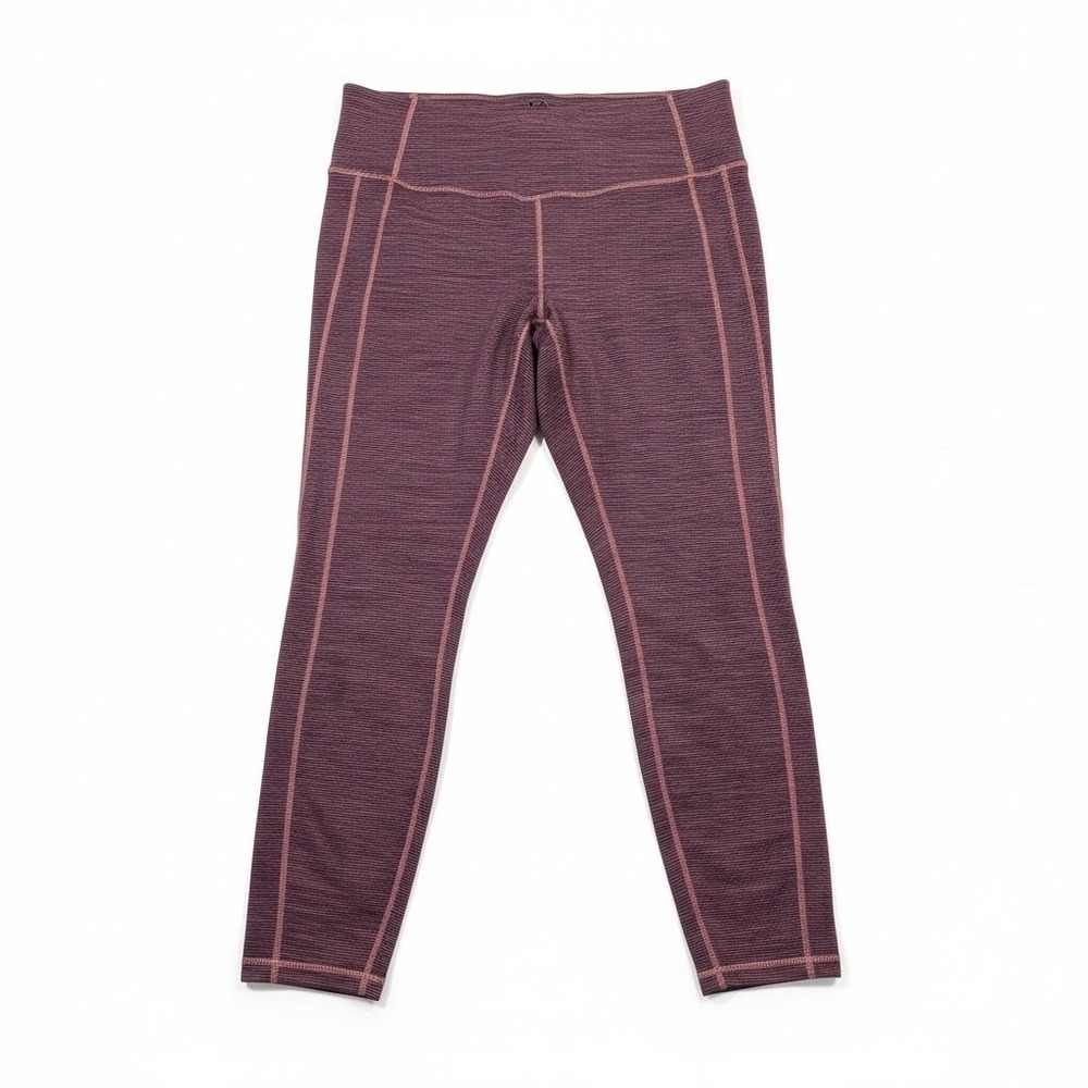 Athleta Crop Legging Womens L Purple Stripe Supplex‎ Nylon High Rise